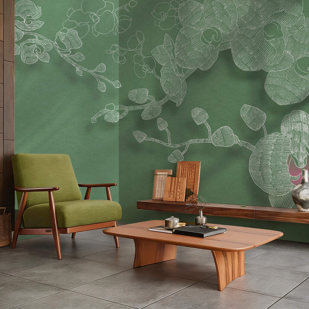 Jemné orchideje na zeleném pozadí