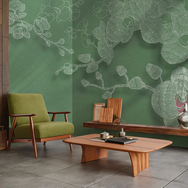 Jemné orchideje na zeleném pozadí