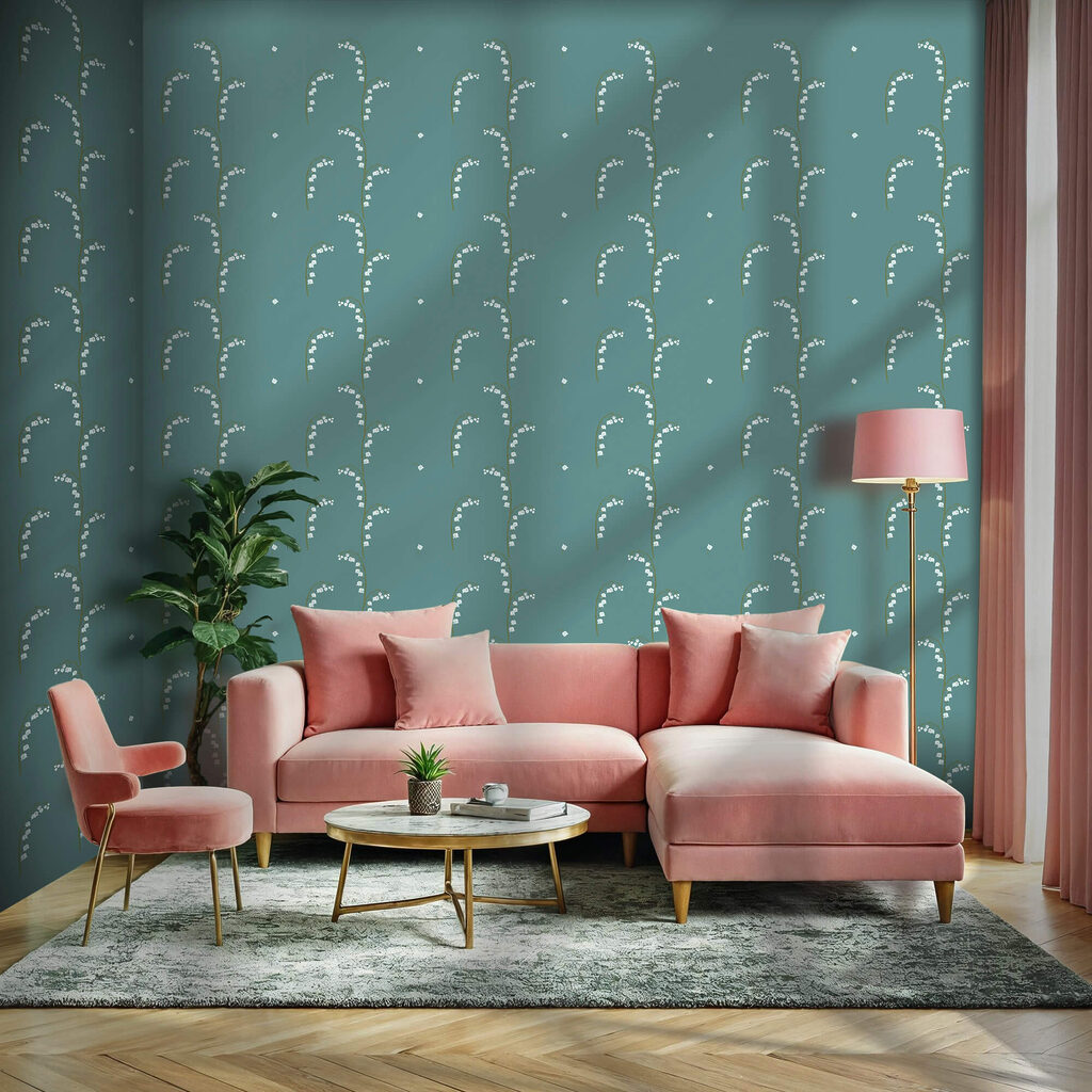 Vzor bílých květů na modrém pozadí