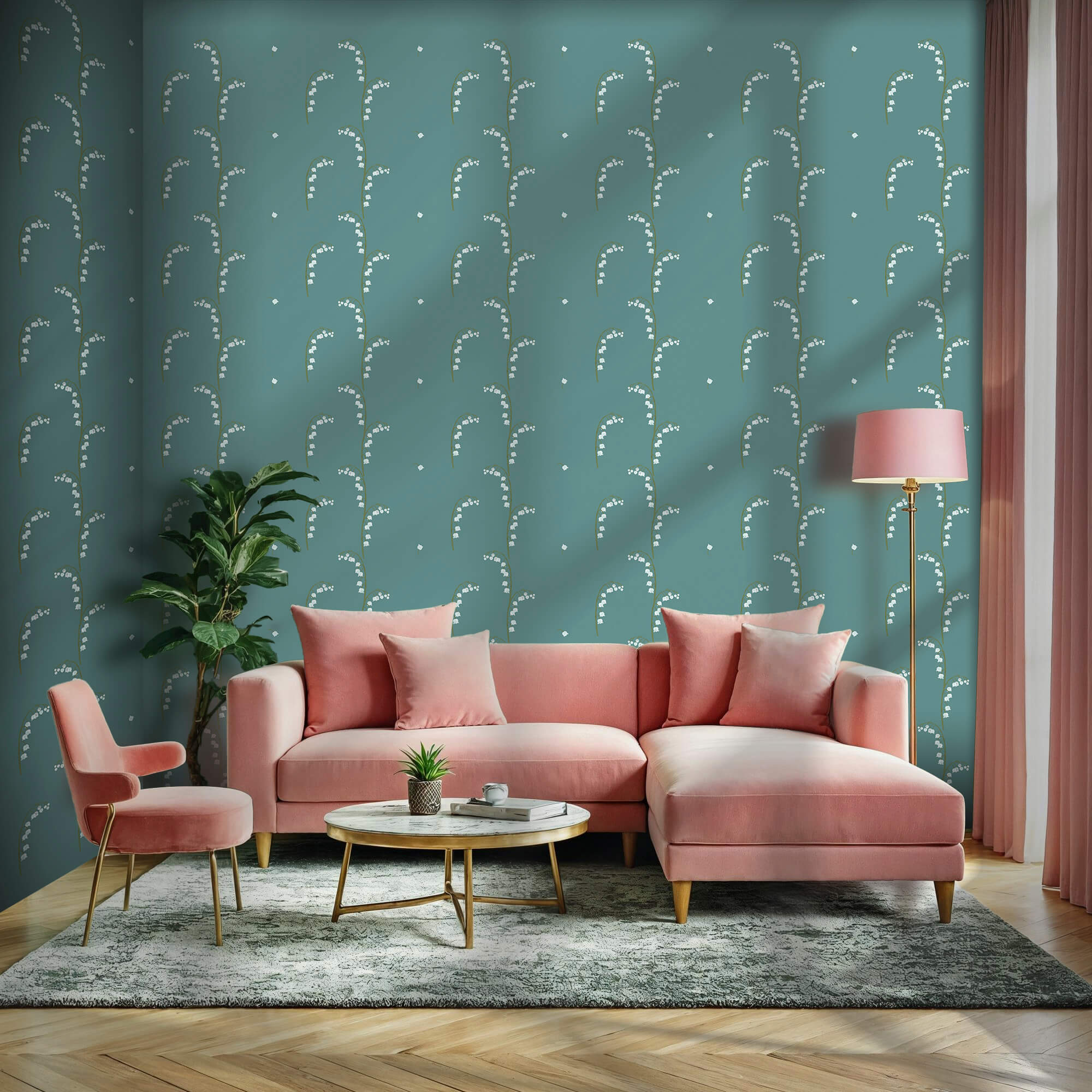 Vzor bílých květů na modrém pozadí