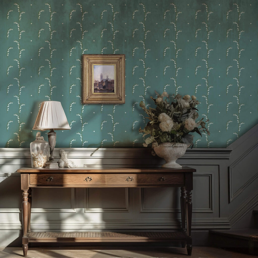 Vzor bílých květů na modrém pozadí