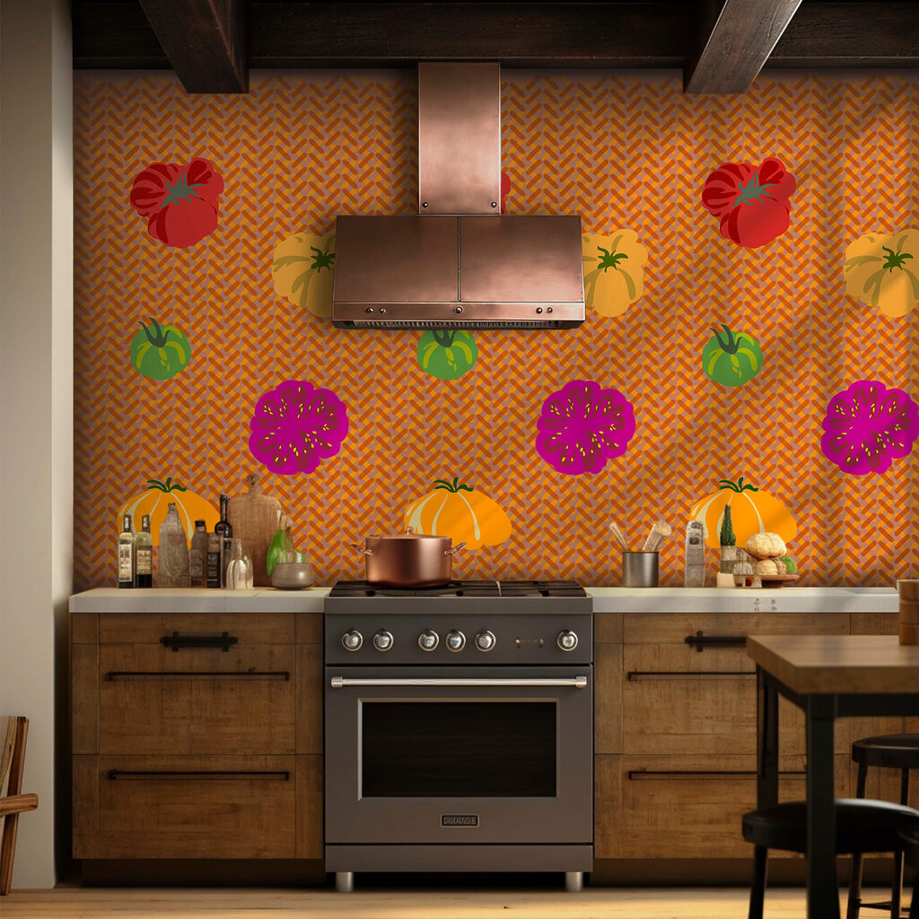 Skupina rajčat na tkaném povrchu