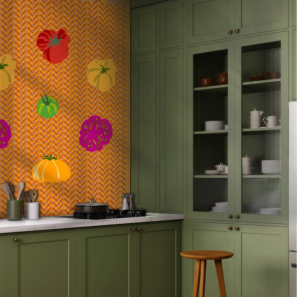 Skupina rajčat na tkaném povrchu