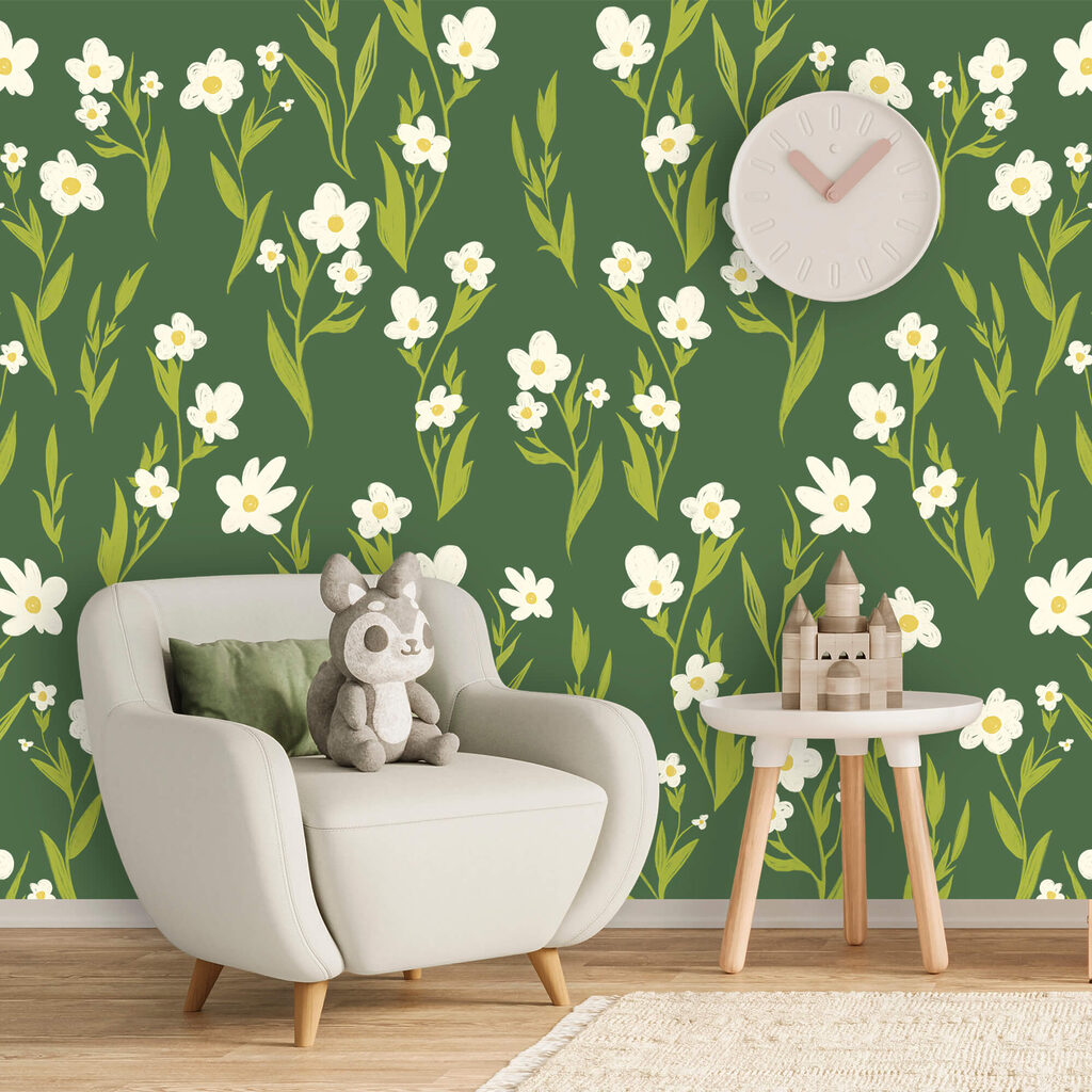 Vzor bílých květů a zelených listů