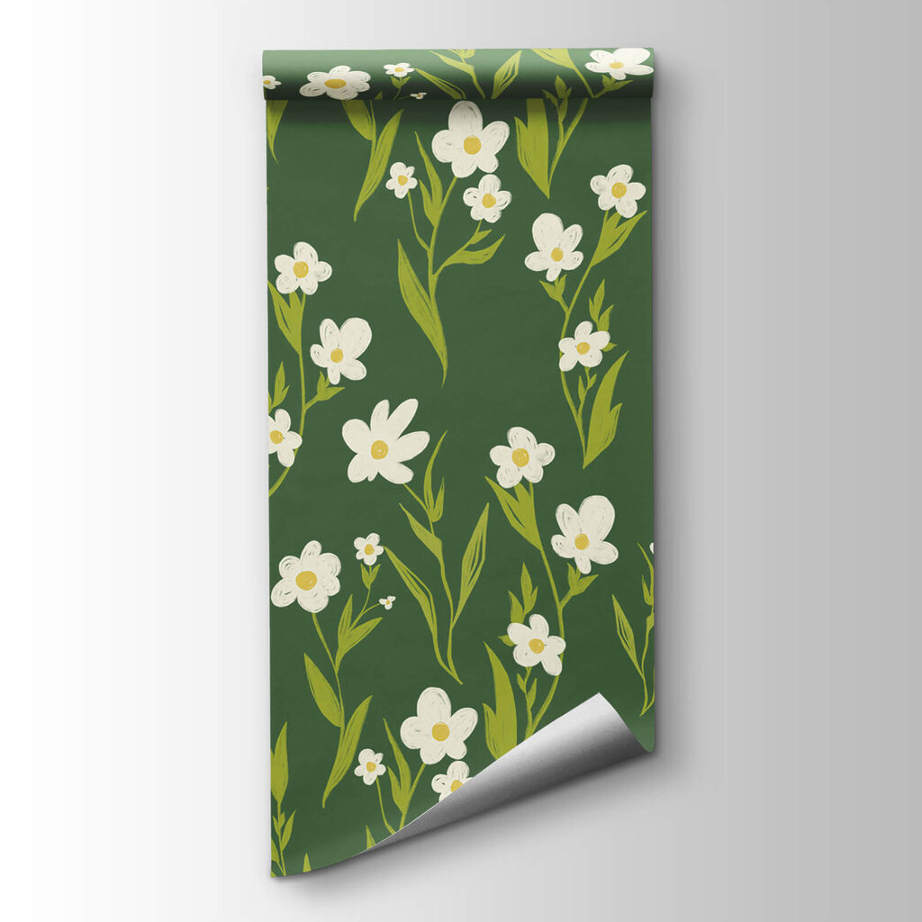 Pattern of white flowers and green leaves