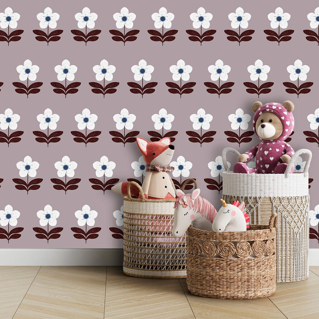 Vzor bílých květů a hnědých listů