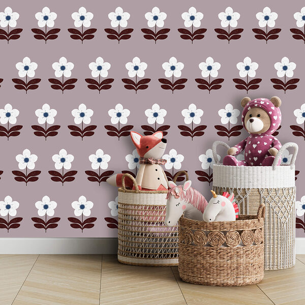 Vzor bílých květů a hnědých listů