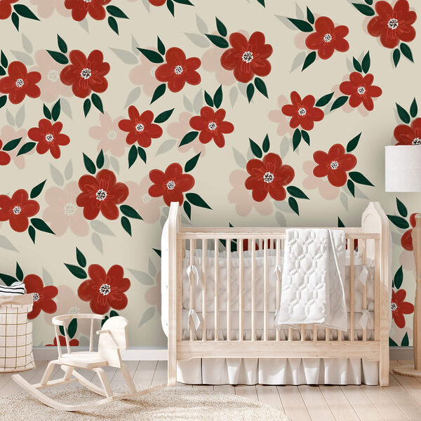 Vzor červených květů a zelených listů