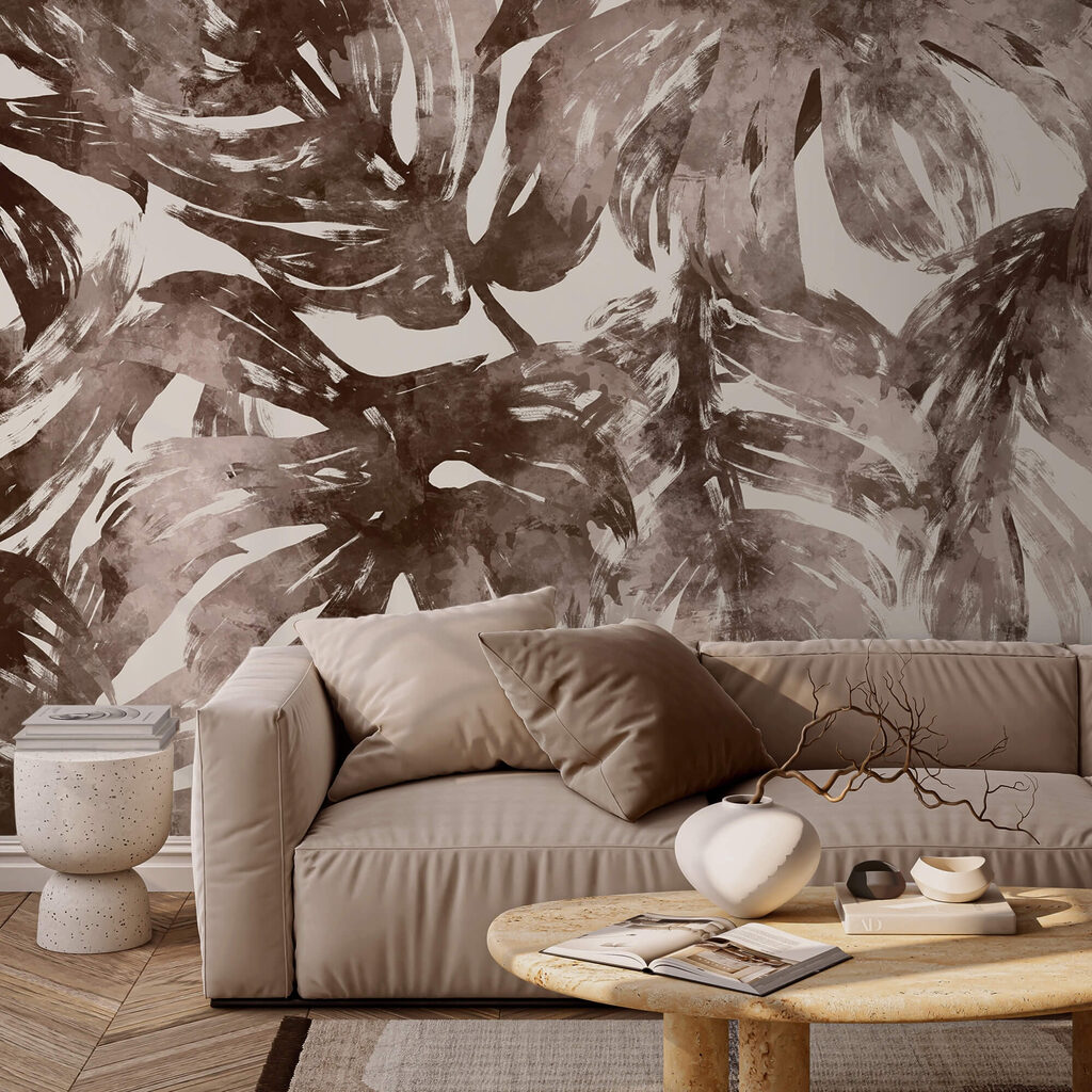 - Abstraktní listí v zemitých tónech