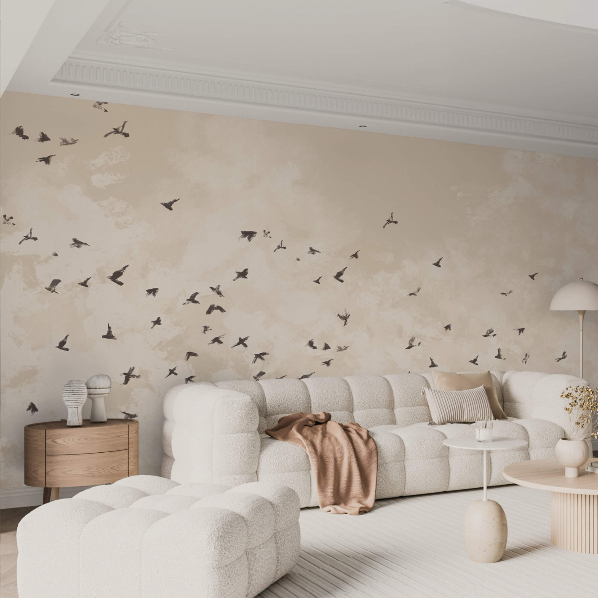 Hejno ptáků na obloze