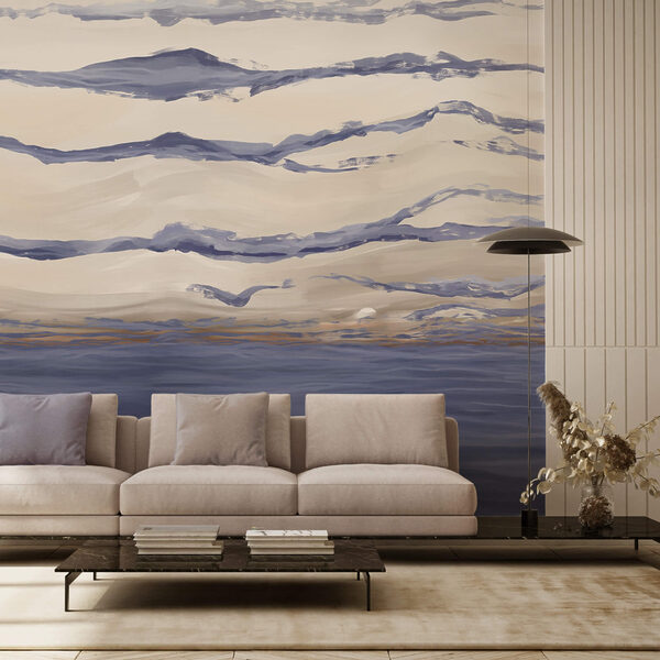 Voda s vlnami a létajícími ptáky