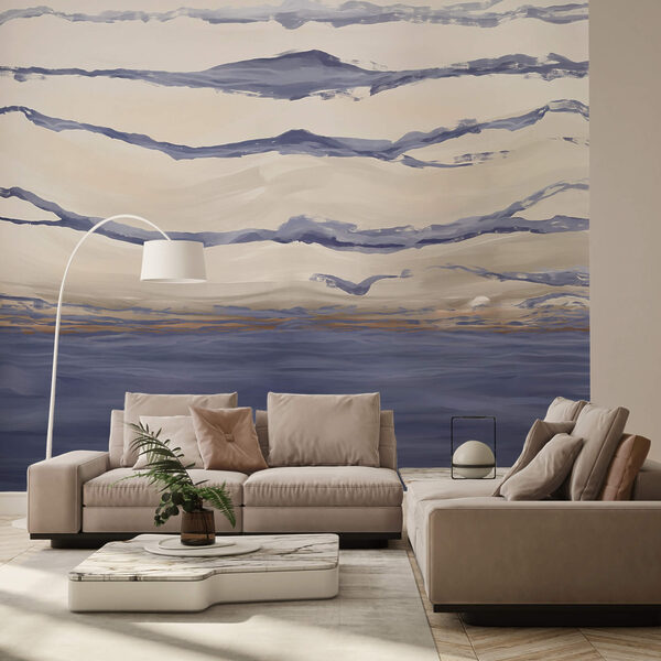 Voda s vlnami a létajícími ptáky