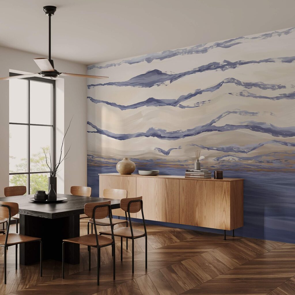 Voda s vlnami a létajícími ptáky