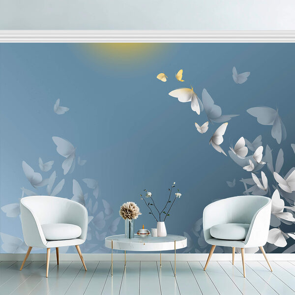 Skupina motýlů letících po obloze