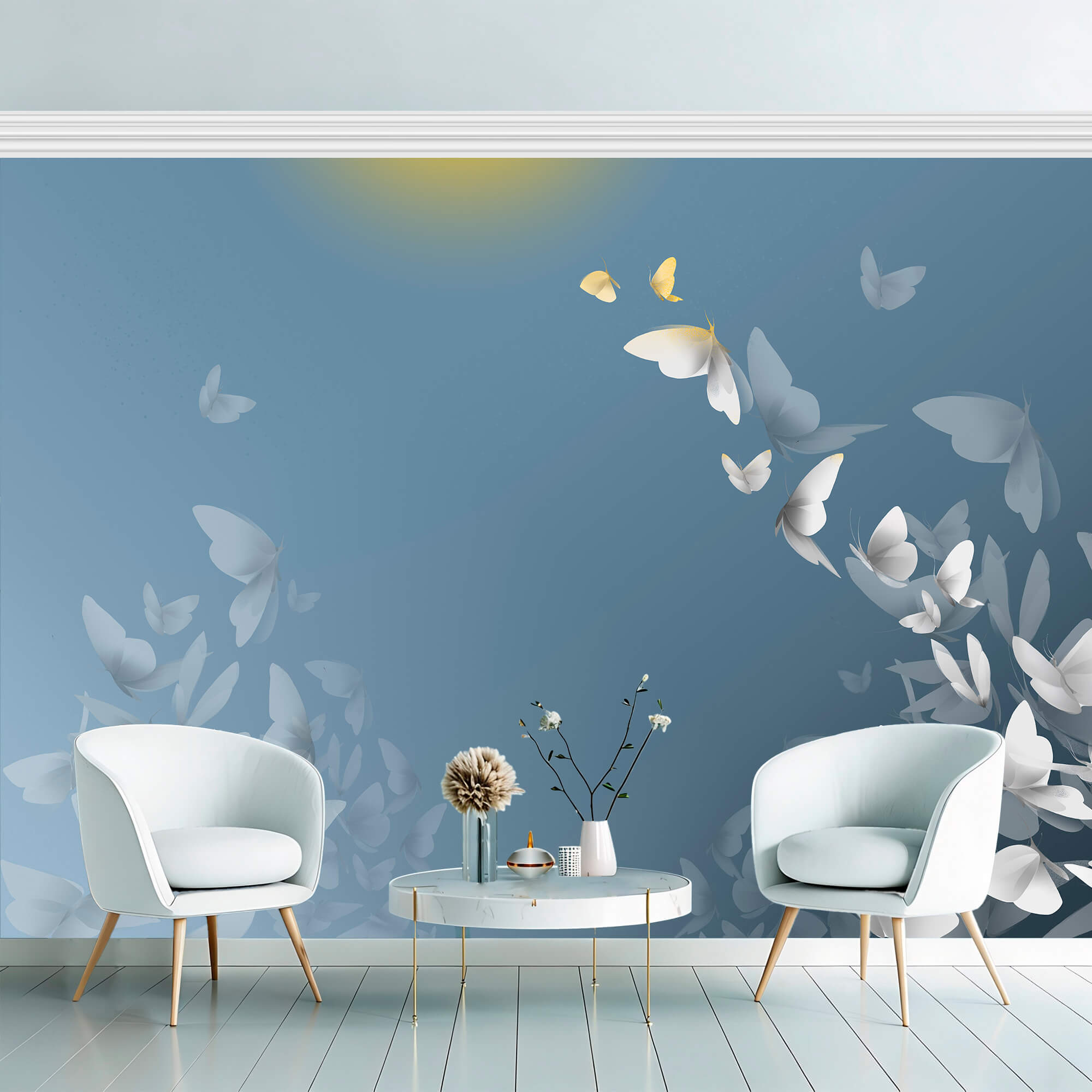 Skupina motýlů letících po obloze