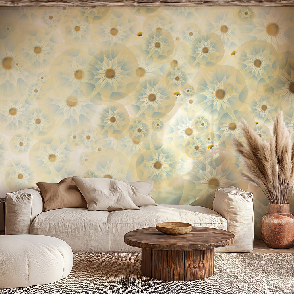 Skupina květin v žluté a modré barvě