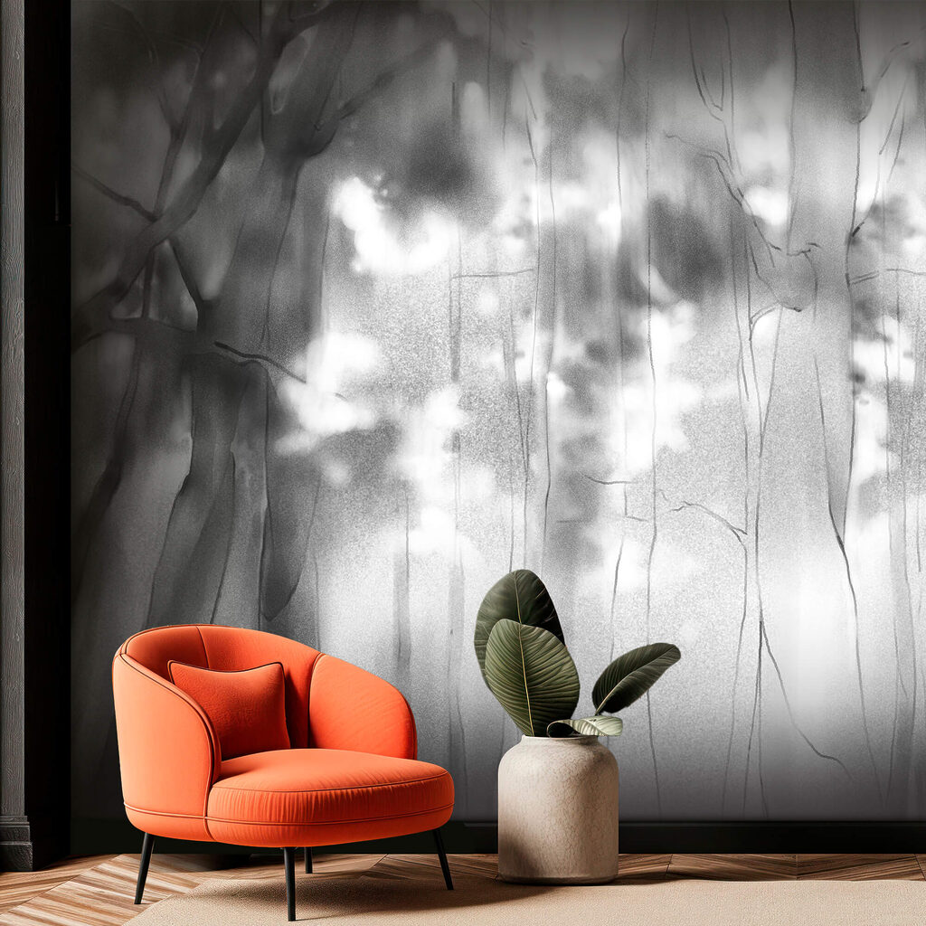 Černobílý obrázek stromů