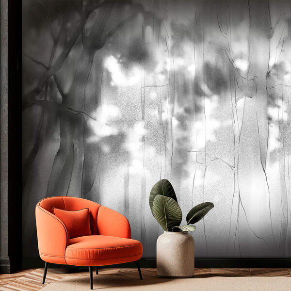 Černobílý obrázek stromů