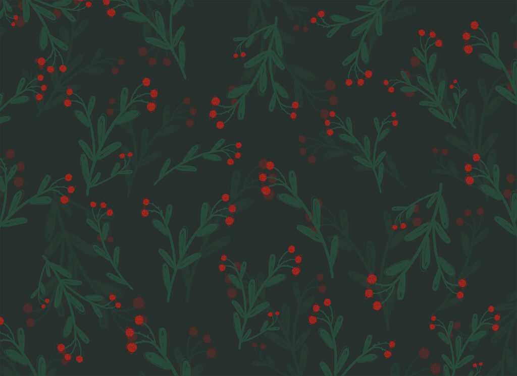 Pattern of red flowers and leaves