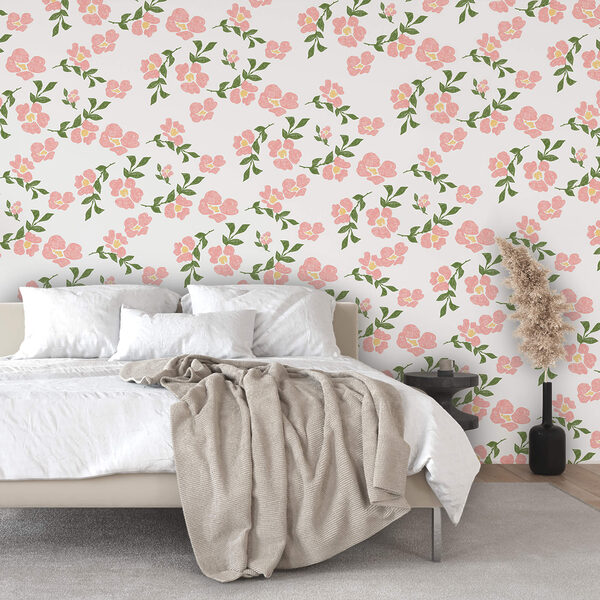 Vzor růžových květů a zelených listů