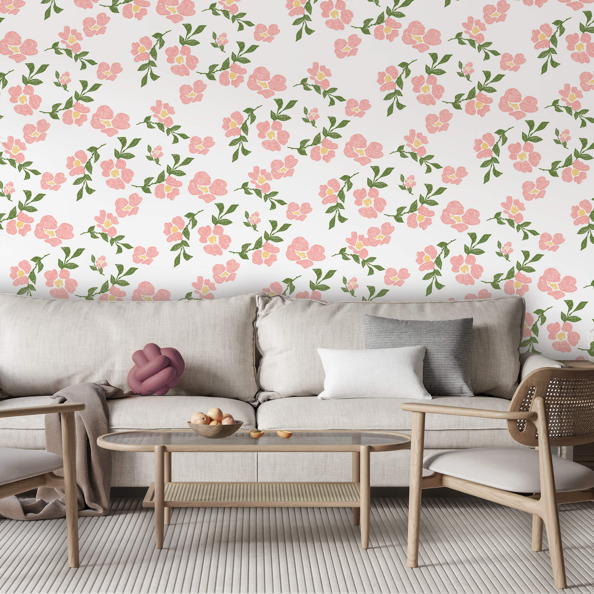 Vzor růžových květů a zelených listů