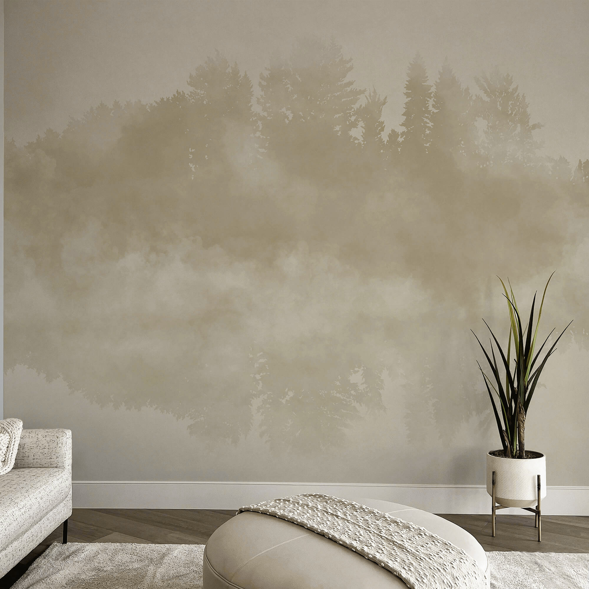 Oblak kouře a stromy