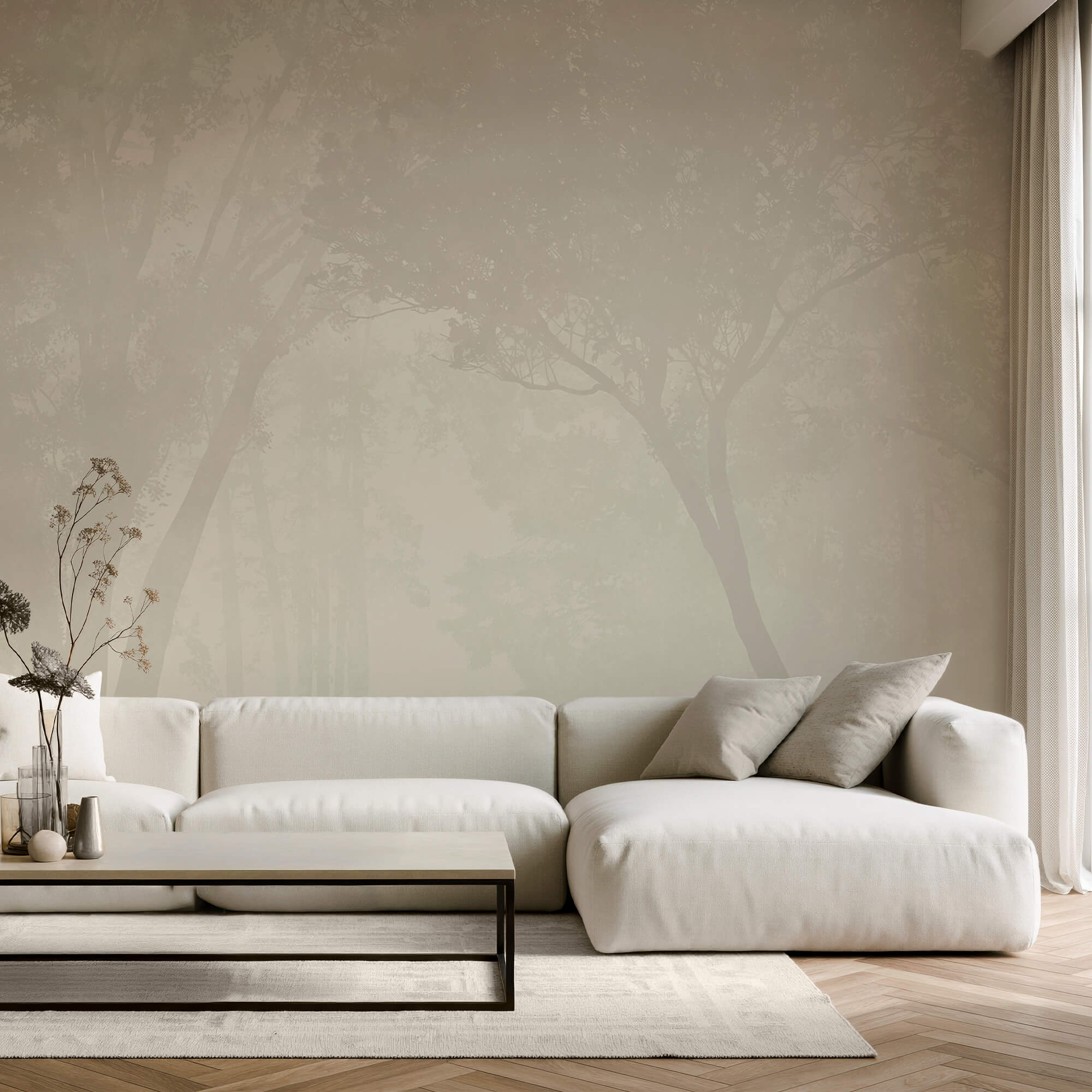 Zamlžený les se stromy