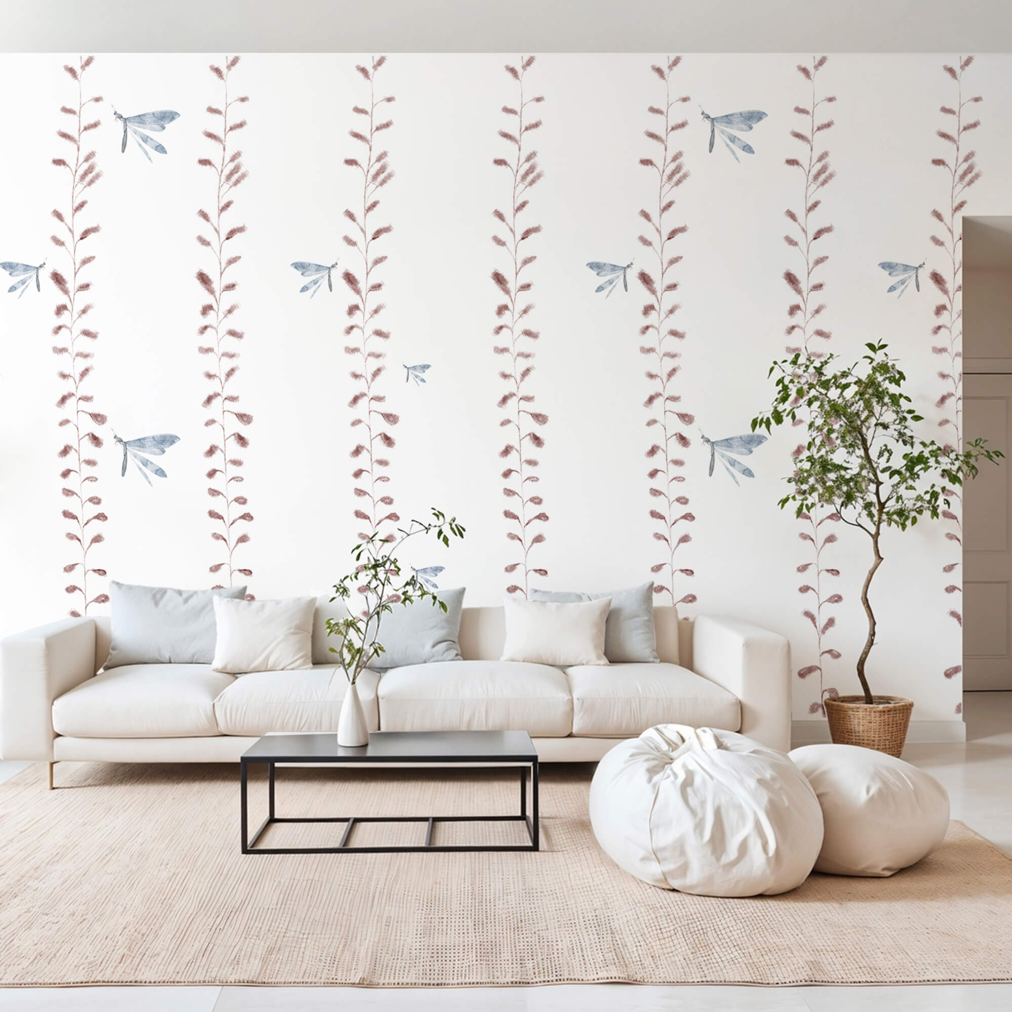 Tapeta s vážkami a listy