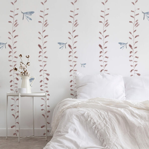 Tapeta s vážkami a listy