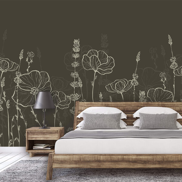 Řada květin na tmavém pozadí