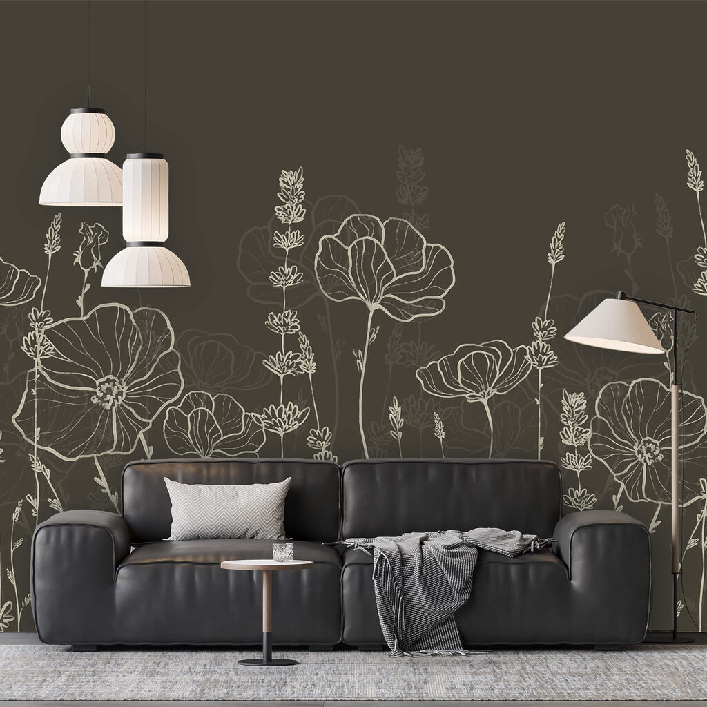 Řada květin na tmavém pozadí