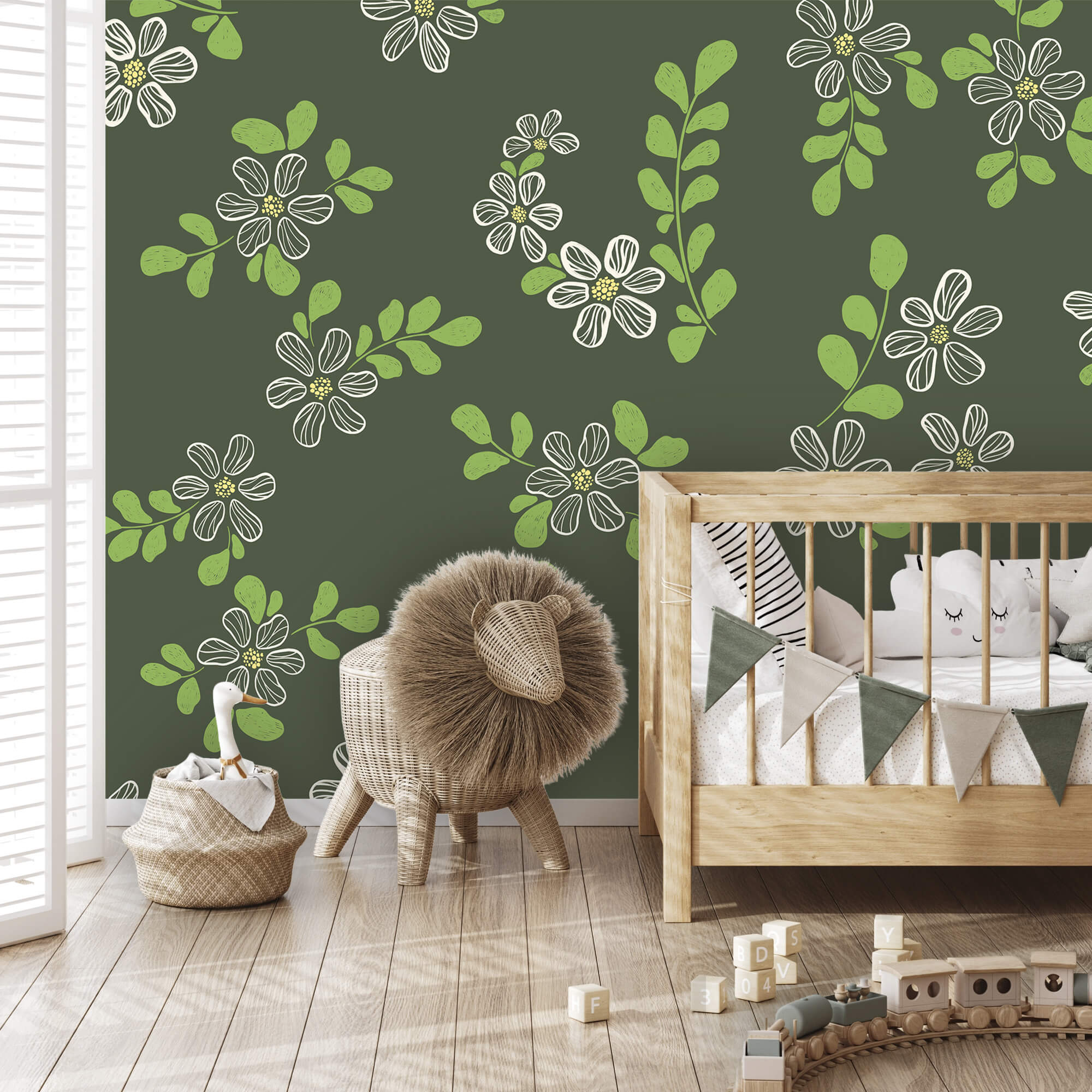 Vzor z bílých květů a zelených listů