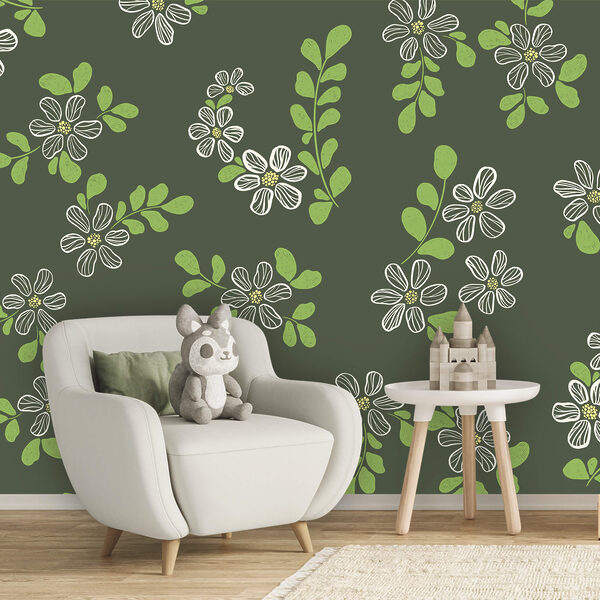 Vzor z bílých květů a zelených listů