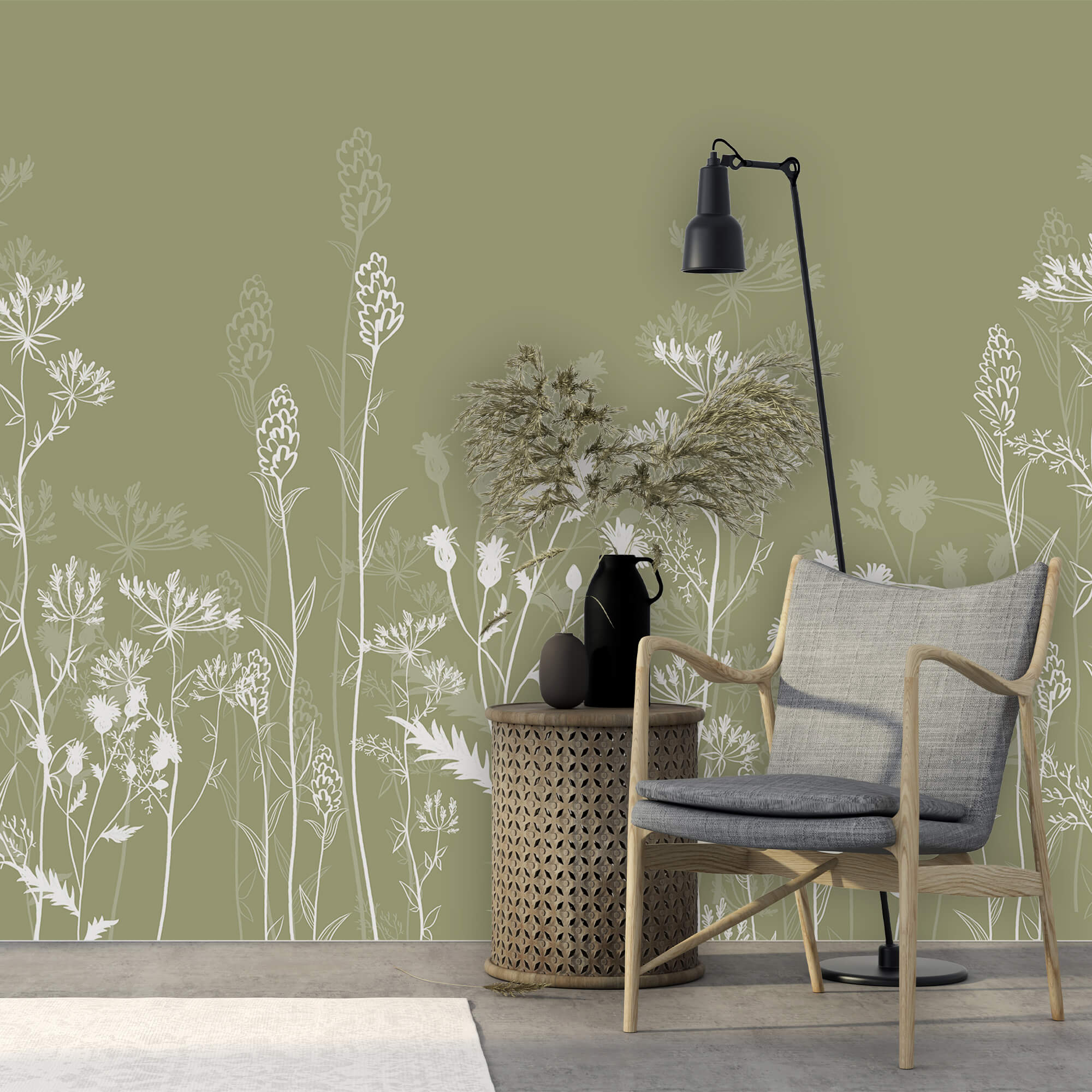 Jemné květinové motivy na zeleném pozadí Jemné květinové motivy na zeleném pozadí