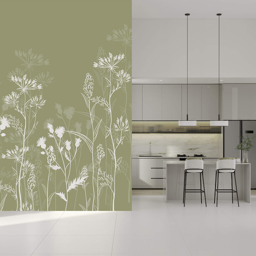 Jemné květinové motivy na zeleném pozadí Jemné květinové motivy na zeleném pozadí