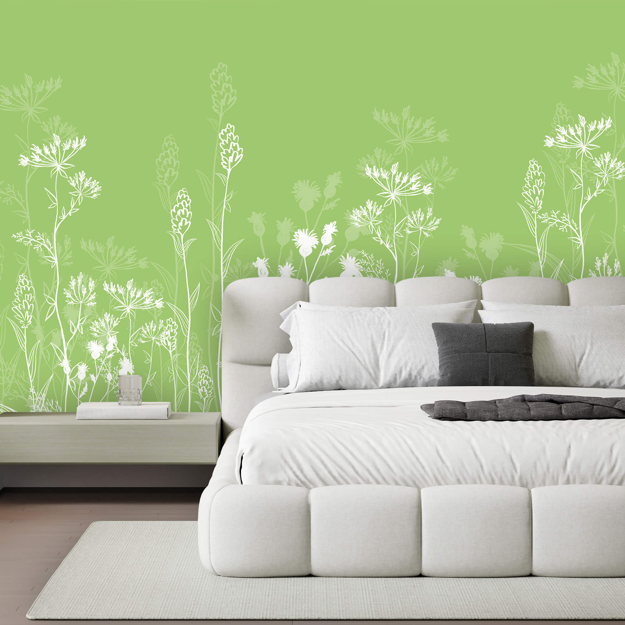 Bílé květy na zeleném pozadí