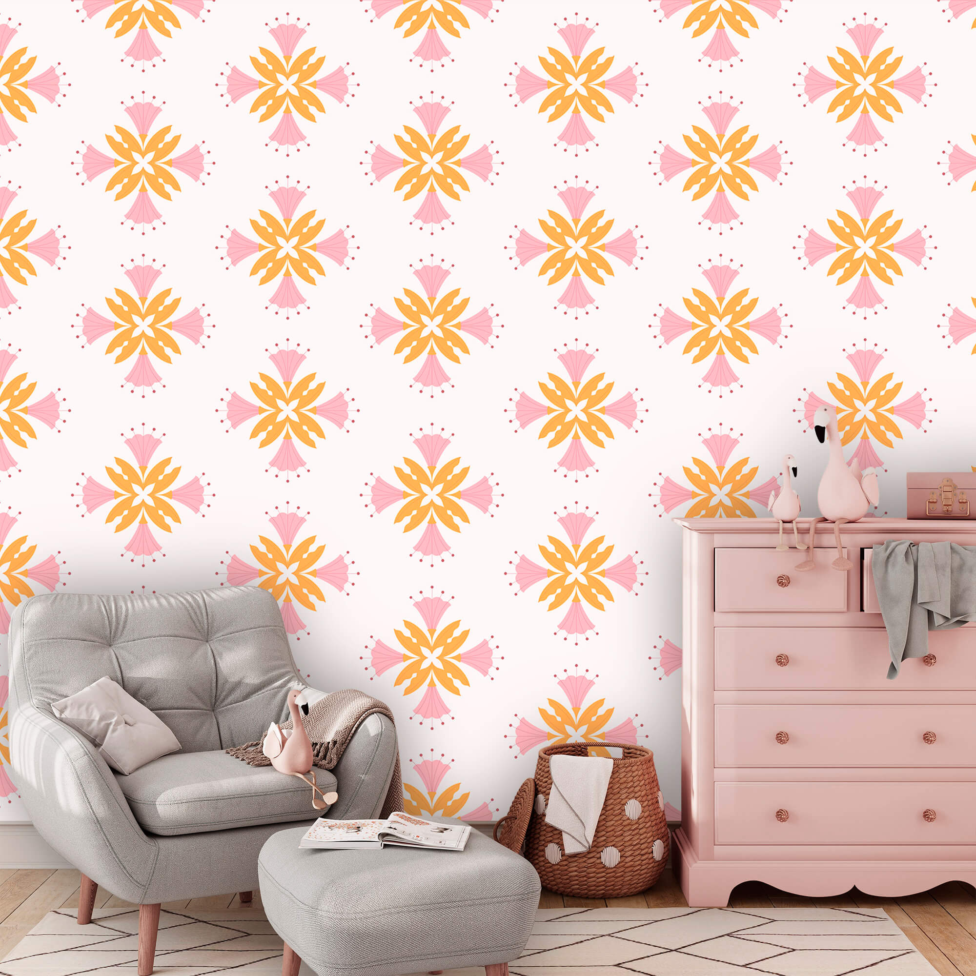 Vzor z růžových a oranžových květů