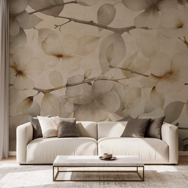 Jemné květinové motivy na tlumeném pozadí