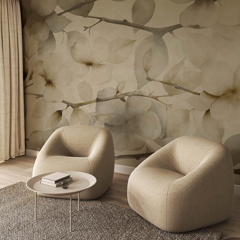 Jemné květinové motivy na tlumeném pozadí