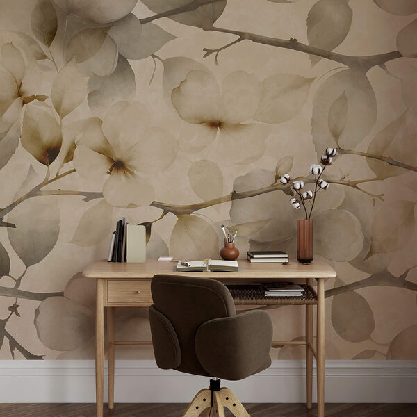 Jemné květinové motivy na tlumeném pozadí