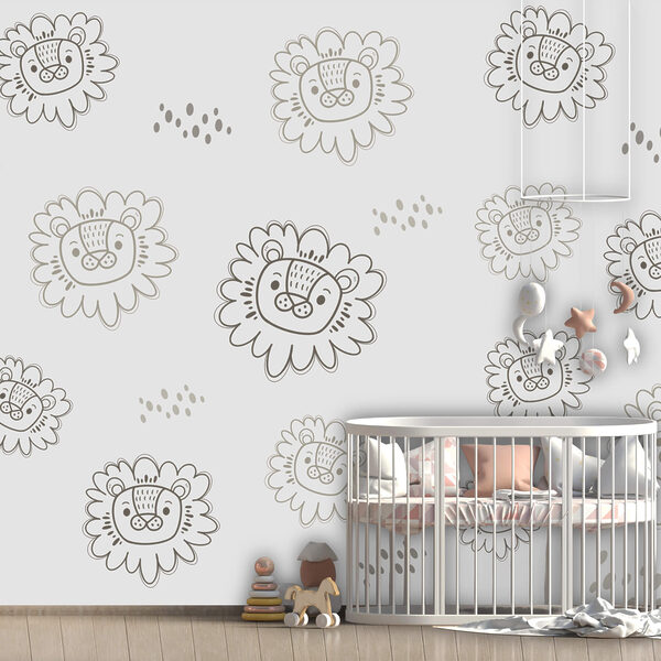 Vzor lvů nakreslený na bílém pozadí