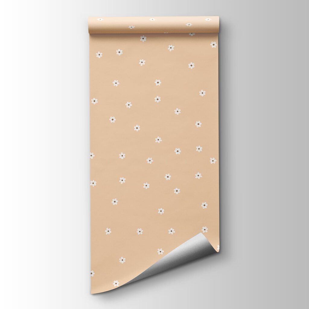 Pattern of small white flowers on a tan background