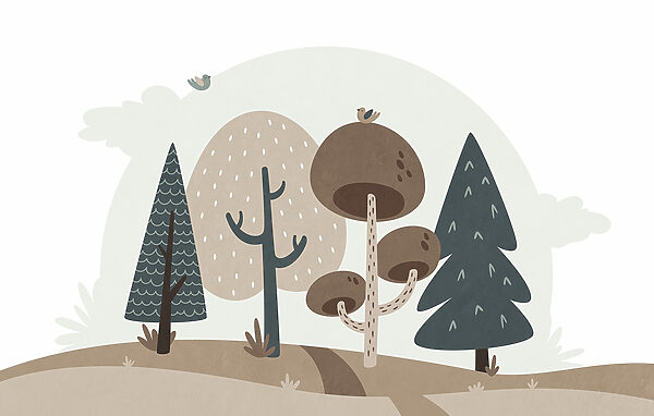 Cartoon of trees and a bird Cartoon of trees and a bird