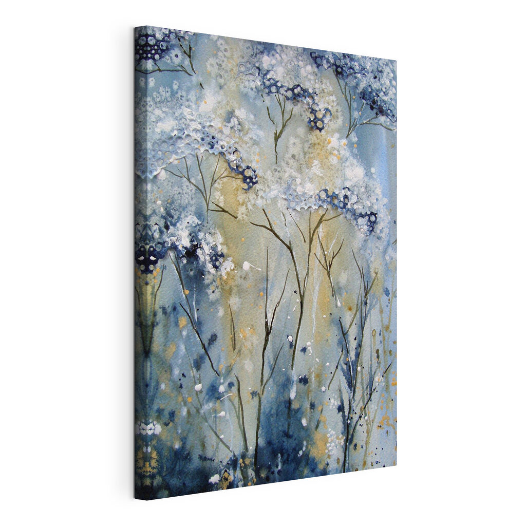 A painting of a white and blue plant