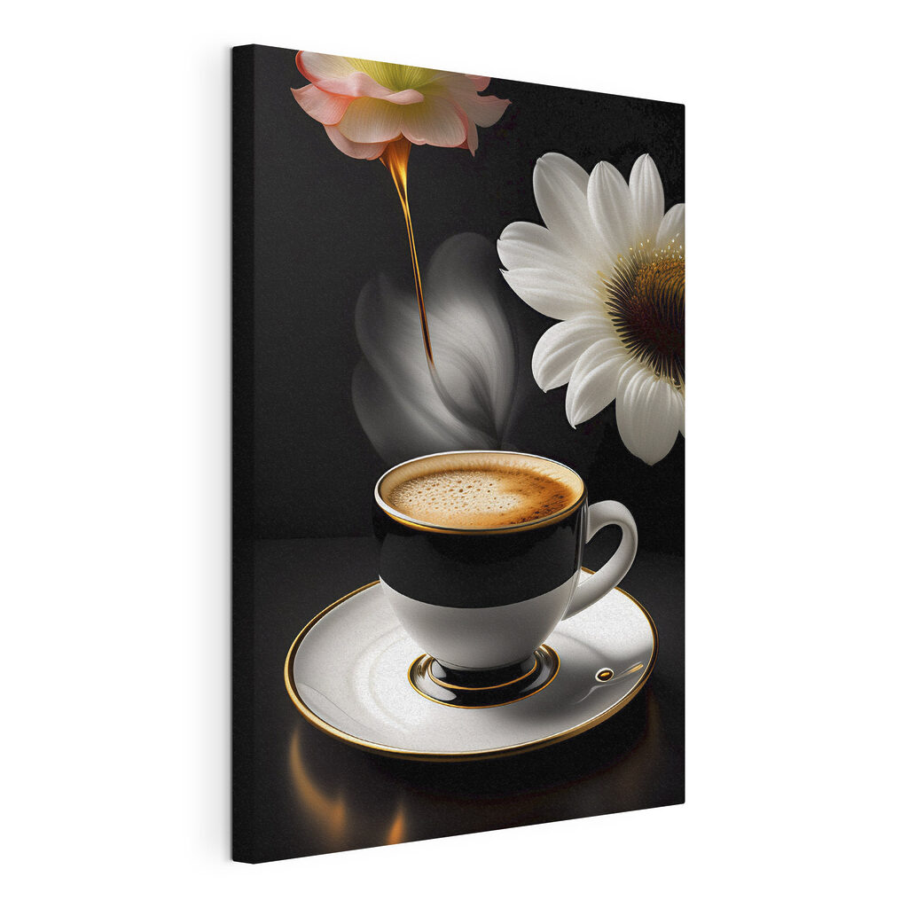 A cup of coffee and a flower