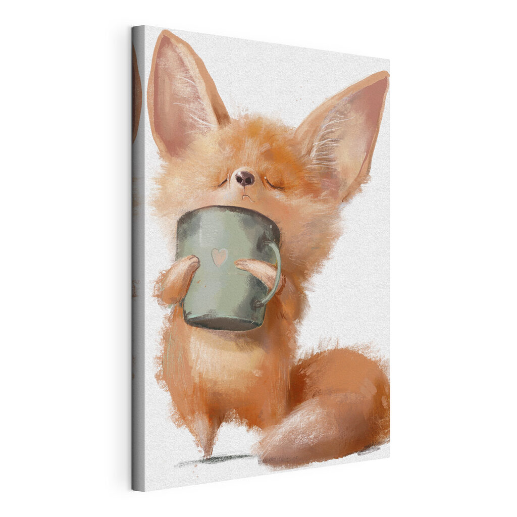 A fox holding a mug