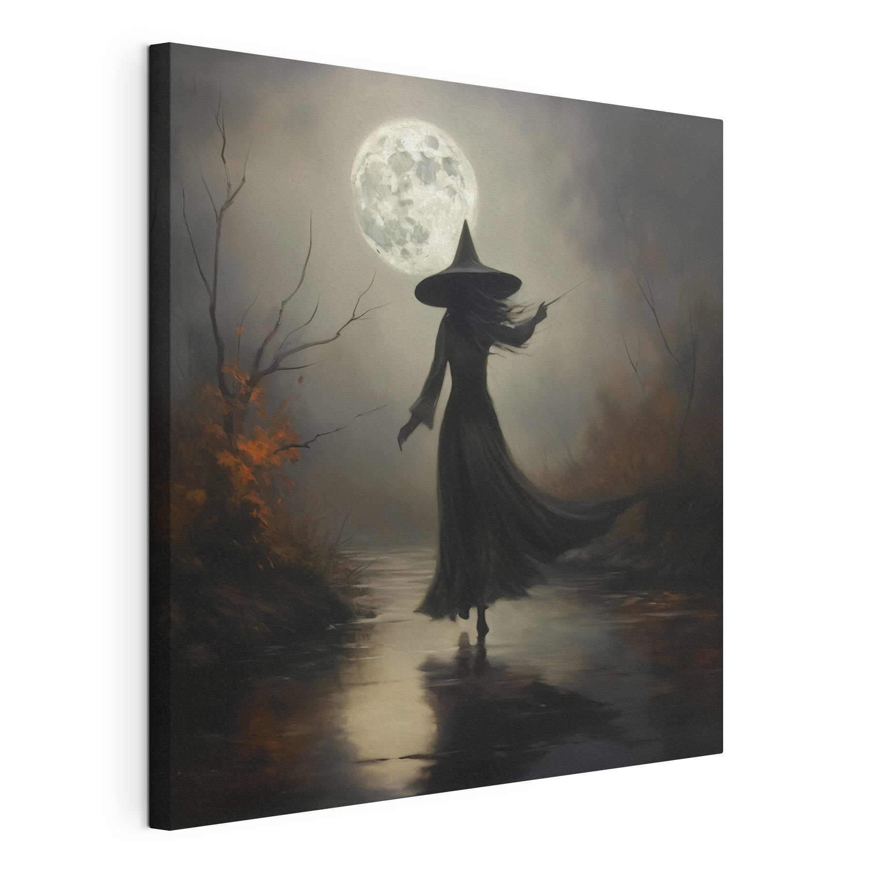 Woman in a person garment walking on a path with a full moon Woman in a person garment walking on a path with a full moon