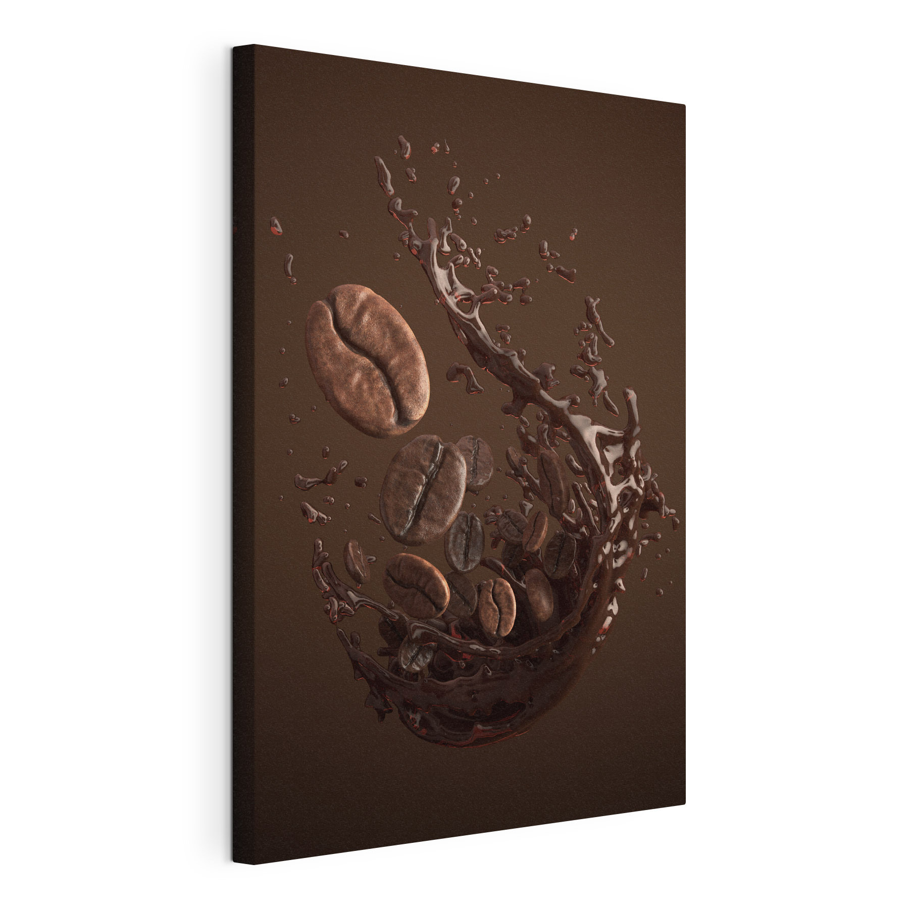 Coffee beans falling into a liquid