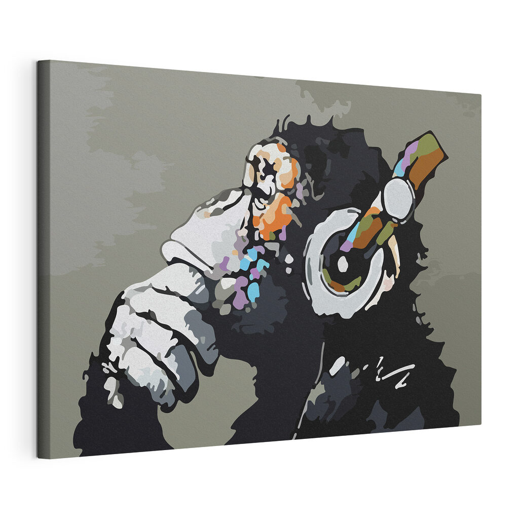 A cartoon of a monkey holding a headphone A cartoon of a monkey holding a headphone