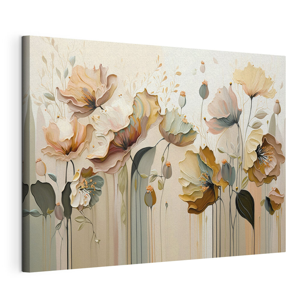 A painting of flowers on a wall A painting of flowers on a wall